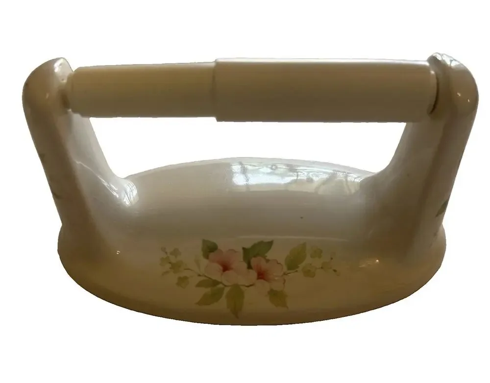 Vtg Lenape Pink Blossom Flowers White Ceramic TOILET PAPER HOLDER Shabby Chic